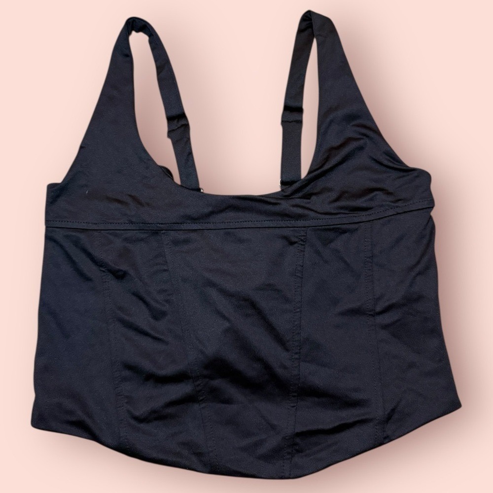 5/$25 SALE | Forever 21 Black‎ Tank Top Corset Back Crop Top Women's Size L NWT